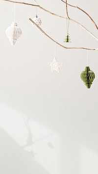 Side border psd Christmas ornaments hanging cream background