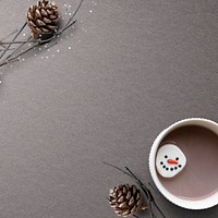 Psd pine cone and hot chocolate Christmas background