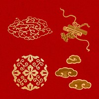 Gold red Chinese art symbol clipart collection