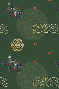 Chinese oriental cloud pattern green background