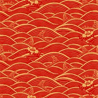 Red gold vector Chinese art wave pattern seamless background