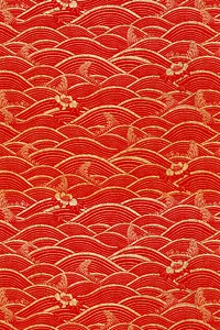 Oriental wave pattern red Chinese background