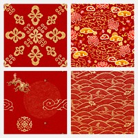 Psd gold Chinese pattern oriental background set