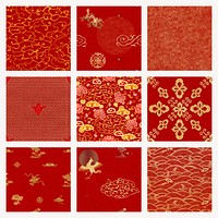 Chinese gold traditional pattern psd background set
