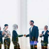 Startup diverse international businesspeople shaking hands