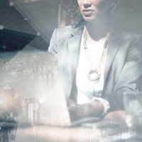 Businesswoman working on a laptop background