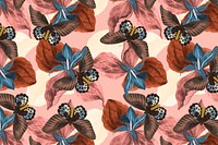 Butterfly floral abstract background psd with design space, remix from The Naturalist&#39;s Miscellany by George Shaw