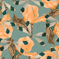 Seamless dragonfly psd leaf pattern, vintage remix from The Naturalist's Miscellany by George Shaw