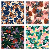 Seamless butterfly floral psd pattern set, vintage remix from The Naturalist&#39;s Miscellany by George Shaw