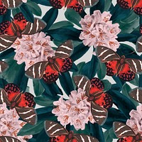 Seamless butterfly floral vector pattern, vintage remix from The Naturalist&#39;s Miscellany by George Shaw