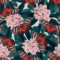 Seamless butterfly floral vector pattern, vintage remix from The Naturalist's Miscellany by George Shaw