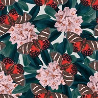 Seamless butterfly floral pattern, vintage remix from The Naturalist&#39;s Miscellany by George Shaw