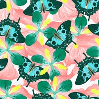 Seamless butterfly floral vector pattern, vintage remix from The Naturalist's Miscellany by George Shaw