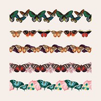 Vintage butterfly pattern brush vector, remix from The Naturalist&#39;s Miscellany by George Shaw
