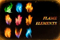 Colorful fire flame psd graphic element set