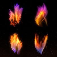 Retro fire flame psd graphic element collection