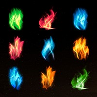 Retro fire flame psd graphic element set