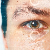 Man's eye with smart contact lens