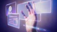 Woman touching a smart technology holographic interface HD wallpaper