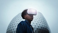 Man wearing VR headset futuristic gaming technology