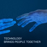 Two reaching hands vector technology template