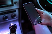 Digital mobile screen mockup in a smart car