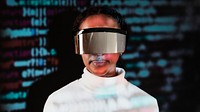 African American Woman in virtual reality glasses smart technology