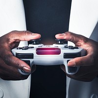 Hands holding video game controller
