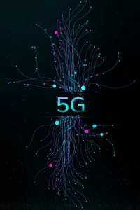 Technology particle dots 5G digital corporate black background