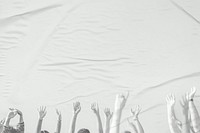 Psd group of people raising arms white background