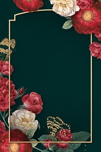 Elegant valentine&#39;s flowers frame watercolor on green background