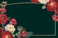 Elegant valentine&#39;s flowers vector frame watercolor on green background