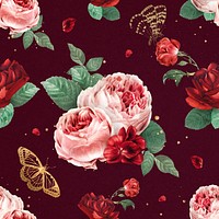 Red peony flowers watercolor pattern vintage