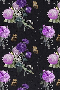 Purple garden roses psd floral pattern watercolor vintage
