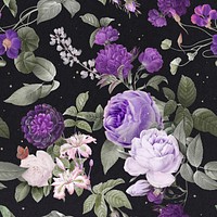Vintage purple spring roses psd pattern hand drawn illustration