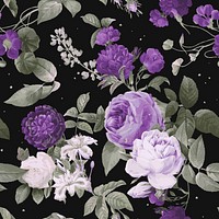 Purple garden roses vector floral pattern watercolor vintage