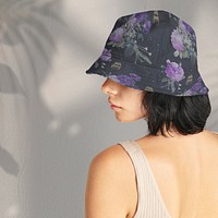 Vintage purple roses bucket hat apparel mockup