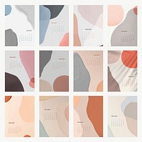 Calendar 2021 printable template vector monthly set abstract background