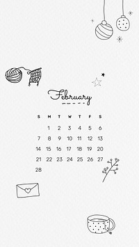 February 2021 mobile wallpaper vector template cute doodle drawing