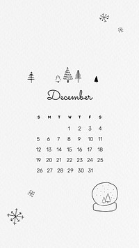 December 2021 mobile wallpaper vector template cute doodle drawing