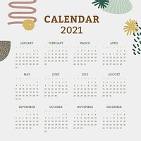 2021 calendar printable template vector social media post set Scandinavian mid century background