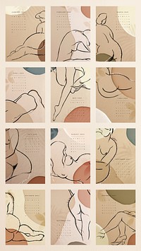 Calendar 2021 printable template psd set abstract feminine background