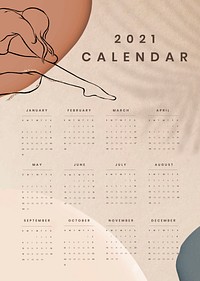 Calendar 2021 social media post set hand drawn abstract feminine background