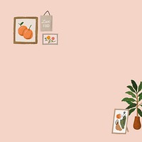 Plant by frame pink background cute interior drawing