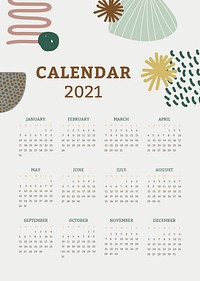 Calendar 2021 poster vector printable template set Scandinavian mid century background