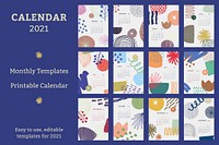 Calendar 2021 printable template vector monthly set Scandinavian mid century background
