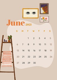 2021 calendar June printable agenda hand drawn lifestyle