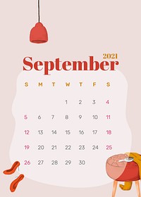 2021 calendar September printable template vector hand drawn lifestyle