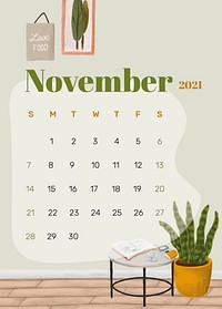 2021 calendar November printable template vector hand drawn lifestyle