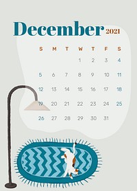 Calendar 2021 December printable template psd hand drawn lifestyle